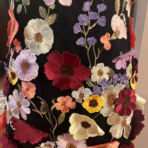 Storia Black Mini Slip Dress with Multicolor 3D Floral Embroidery size M - Picture 5 of 7